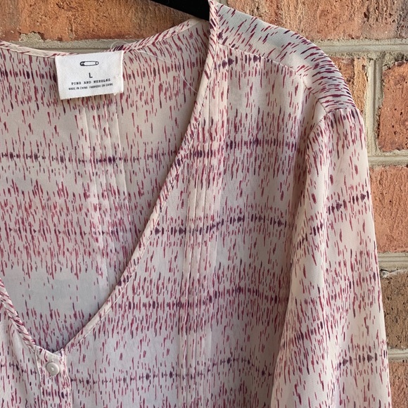 UO Sheer Printed Button Down Blouse - Picture 2 of 6